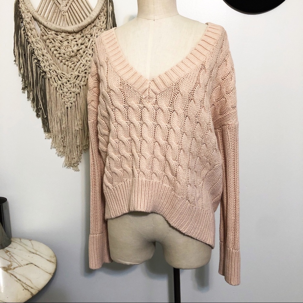 Express Deep V Cable Knit Sweater